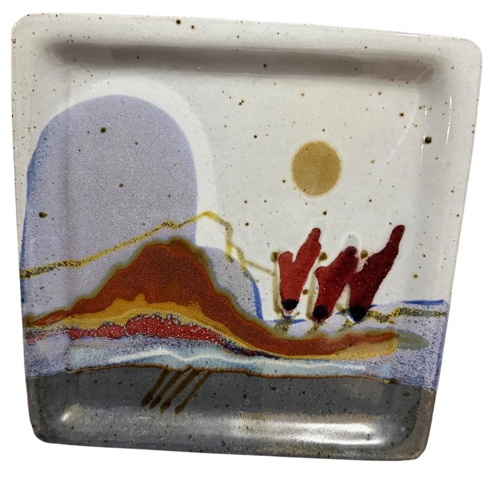 Chappelle Happy Valley Studio Landscape Pottery Square Plate Signed 10 inch